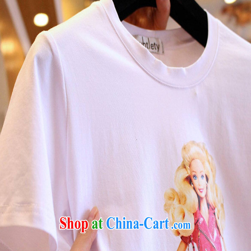 First and foremost economic propaganda Korean summer new, two-piece and indeed increase, female fat mm cartoon short-sleeved T shirt T-shirt + Rainbow striped short pants 7249 #5 XL 180 - 200 Jack left and right, purple long-sun, shopping on the Internet