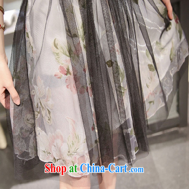Tang year summer new short-sleeved larger female Two-piece dresses loose T shirt T-shirt + the root yarn floral skirt black 7254 XL 5 180 - 195 jack, Tang, and shopping on the Internet