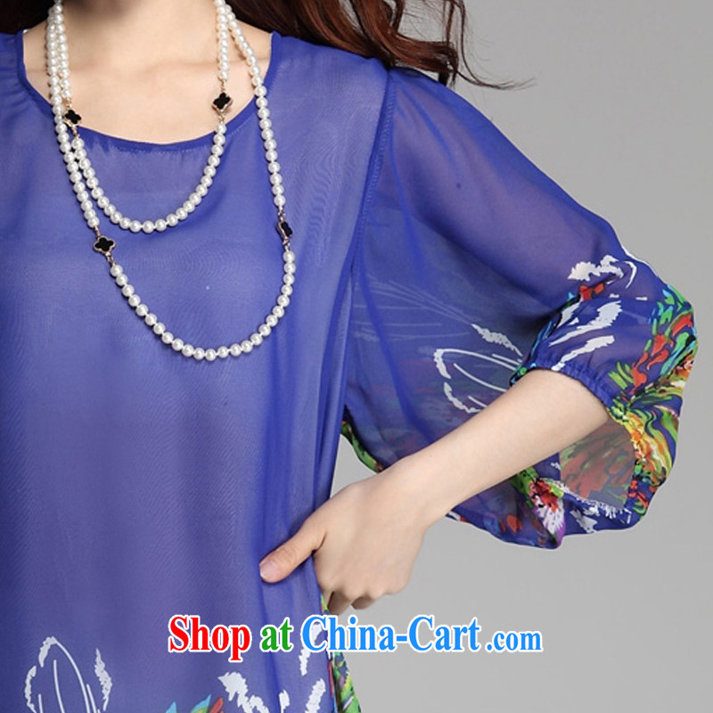 empty and the Butterfly summer larger dresses Korean version 2015 new stamp larger female snow woven dresses K 230 feather royal blue XXXL, empty and the butterfly, and shopping on the Internet