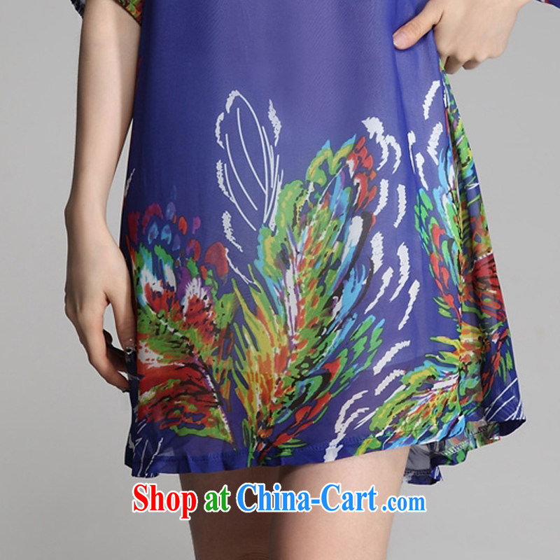 empty and the Butterfly summer larger dresses Korean version 2015 new stamp larger female snow woven dresses K 230 feather royal blue XXXL, empty and the butterfly, and shopping on the Internet
