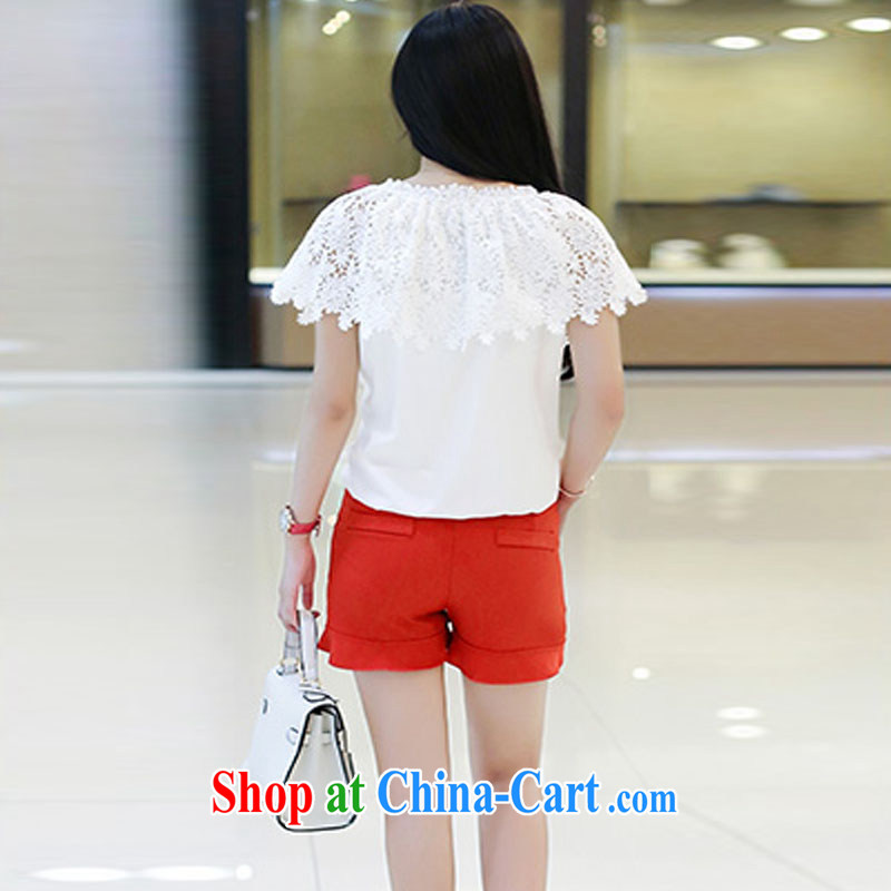 Tang year summer new short-sleeved snow woven two-piece large, female lace T shirt T-shirt + shorts white + red trousers 1795 XL 3 150 - 160 jack, Tang, and shopping on the Internet