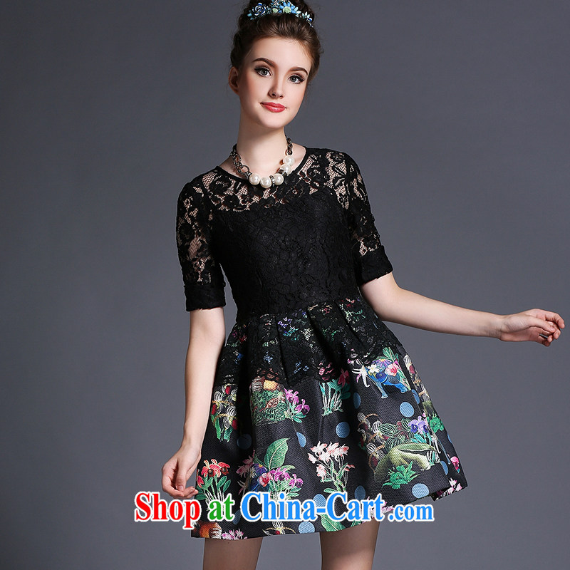 Discipline and Elizabeth summer 2015 new Europe and America, the code dress lace dress Openwork stitching thick mm-yi 100 hem skirt waist-cultivating graphics thin genuine A 692 - Black 2XL, discipline and Mona Lisa, shopping on the Internet