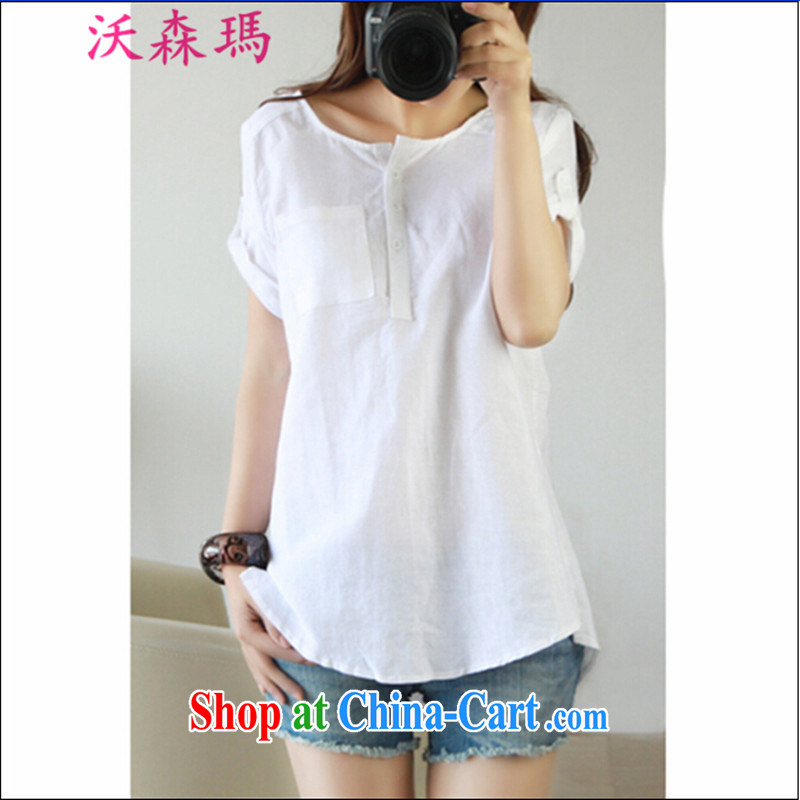 spring and summer, the code is simple and casual cotton the female shirt linen blouses, women, fearless young man Yau Ma Tei literature and the shirt large foreign trade code white XXXL, Watson and Manasseh (WOSENMA), online shopping