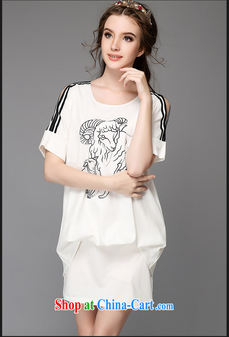 Hai Ying 2015 summer new thick sister larger female and stylish small sheep stamp hot drill leave two further leakage shoulder short-sleeved dresses A 751 white 5 XL (large) pictures, price, brand platters! Elections are good character, the national distribution, so why buy now enjoy more preferential! Health