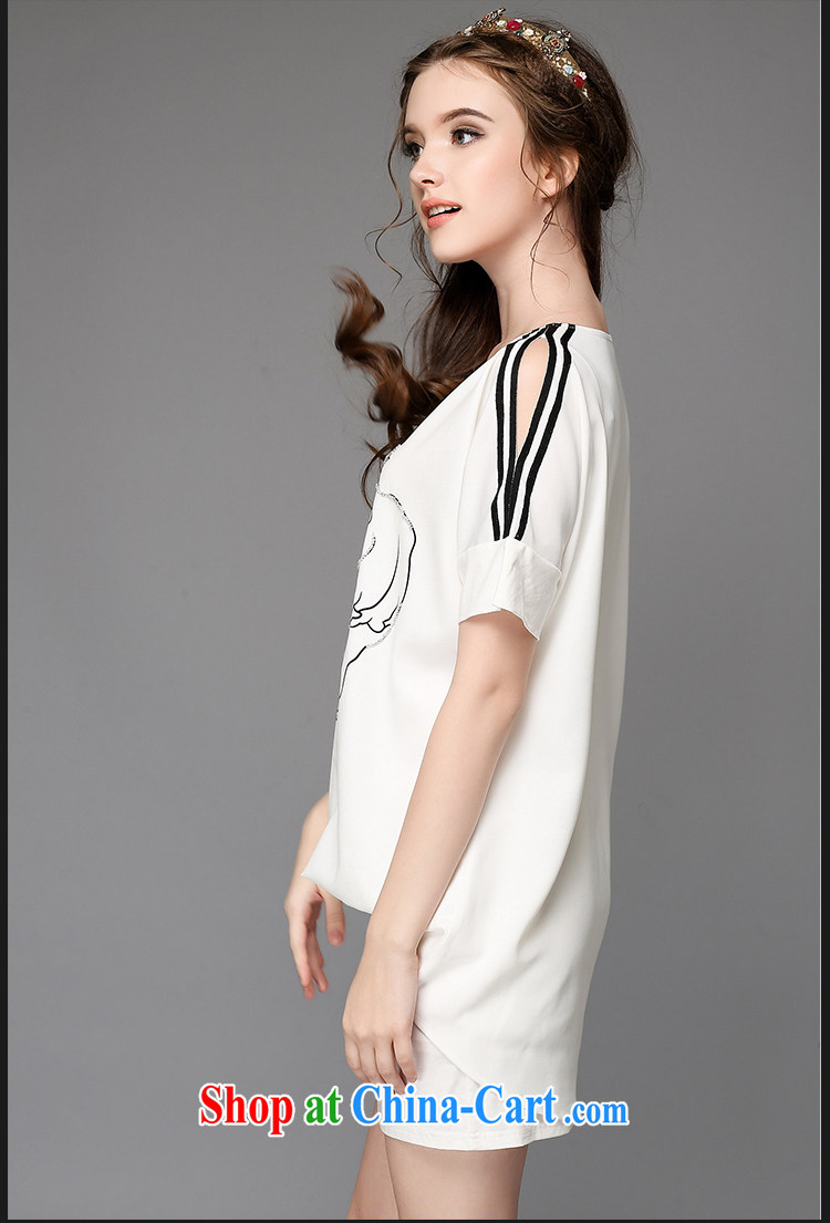 Hai Ying 2015 summer new thick sister larger female and stylish small sheep stamp hot drill leave two further leakage shoulder short-sleeved dresses A 751 white 5 XL (large) pictures, price, brand platters! Elections are good character, the national distribution, so why buy now enjoy more preferential! Health