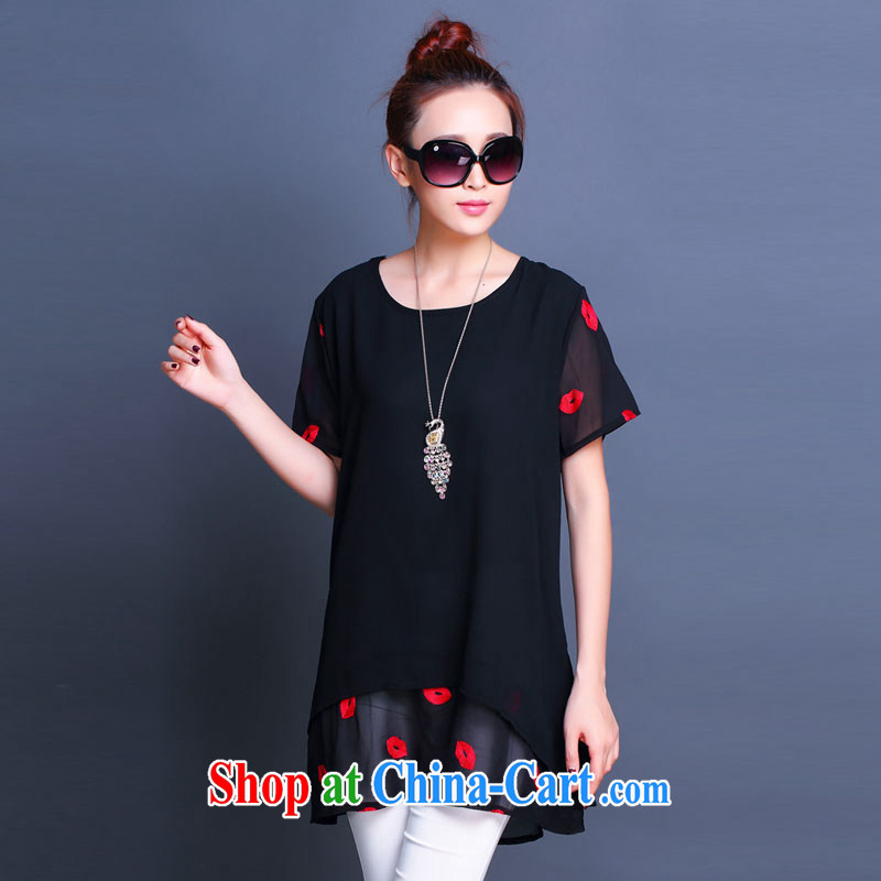 Love, summer 2015 with new, short-sleeved clothes snow woven shirts thick MM large numbers leave of two pieces of ladies dress 8088 black XXXXXL, on land, on-line shopping