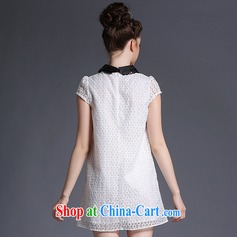 Elizabeth and discipline in Europe and America 2015 high-end large, female summer new FAT, thick mm lace loose video thin Openwork embroidery lapel dress A 695 - White XL, discipline and Mona Lisa, shopping on the Internet
