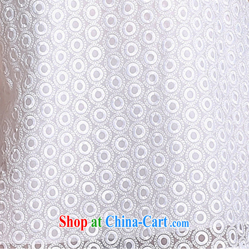 Elizabeth and discipline in Europe and America 2015 high-end large, female summer new FAT, thick mm lace loose video thin Openwork embroidery lapel dress A 695 - White XL, discipline and Mona Lisa, shopping on the Internet