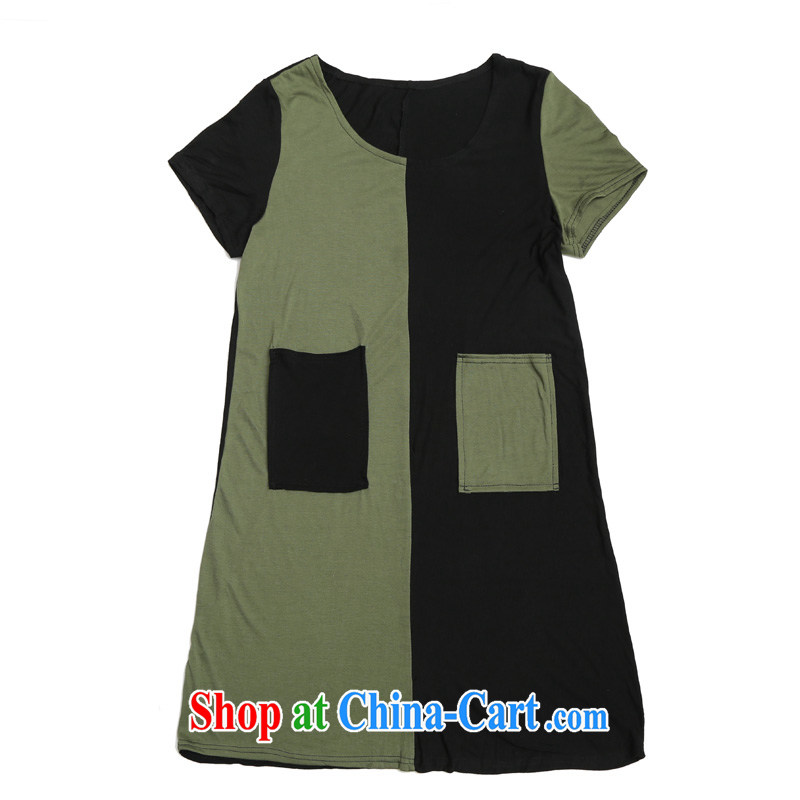 QIANYAZI mm thick and fat increases, female black and green tiles short-sleeved loose dress summer fat people dress black spell green size of weight for height as the advisory service, constitution, Jacob (QIANYAZI), online shopping