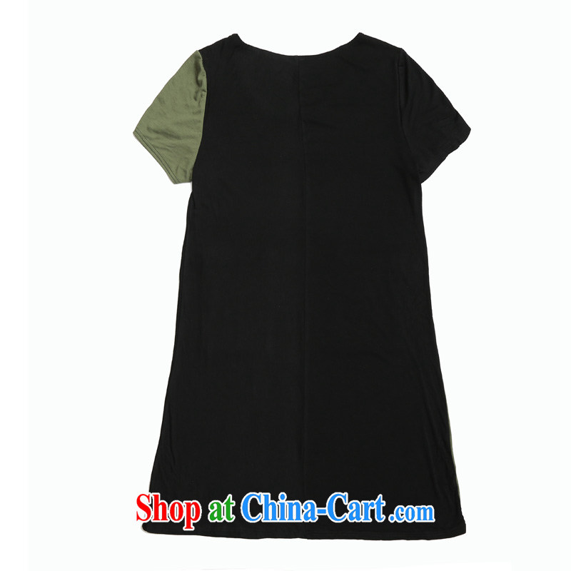 QIANYAZI mm thick and fat increases, female black and green tiles short-sleeved loose dress summer fat people dress black spell green size of weight for height as the advisory service, constitution, Jacob (QIANYAZI), online shopping