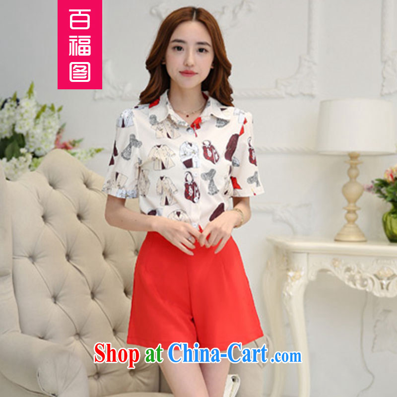 100 Of The 2015 summer new female commuter style sexy flower shirt red wide leg shorts stylish leisure package black M, 100 well figure (BAIFUTU), and, on-line shopping