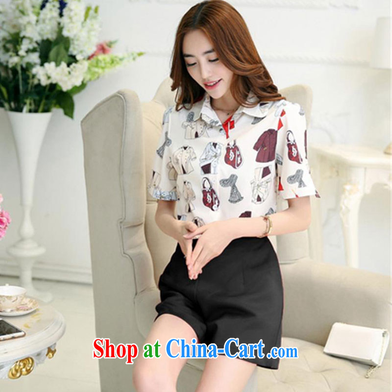 100 Of The 2015 summer new female commuter style sexy flower shirt red wide leg shorts stylish leisure package black M, 100 well figure (BAIFUTU), and, on-line shopping