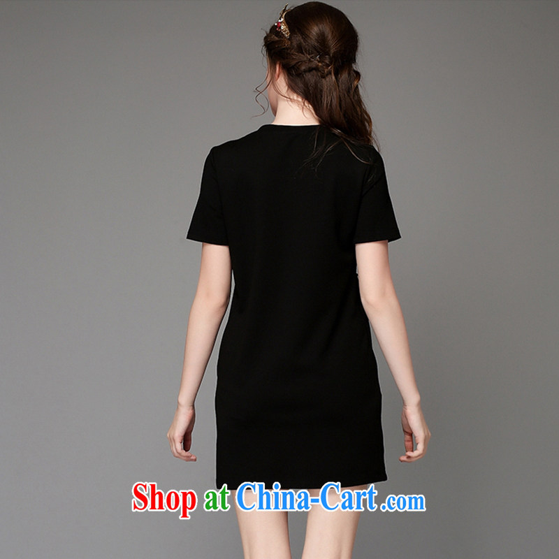 Hai Ying 2015 summer new, large, female fat sister cotton love embroidered hot drill short-sleeved dresses A 756 black 5 XL (the Code) and sea-ying (seaying), online shopping