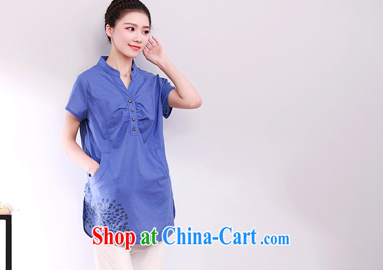 Dkchenpin larger female thick MM summer short-sleeved shirt Korean loose shirt, long blue T-shirt 3XL pictures, price, brand platters! Elections are good character, the national distribution, so why buy now enjoy more preferential! Health
