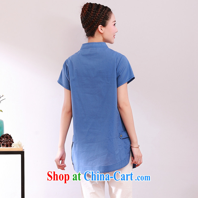 The Dkchenpin code female thick MM summer short-sleeved shirt Korean loose shirt, long T-shirt, blue 3 XL, DKCHENPiN, shopping on the Internet