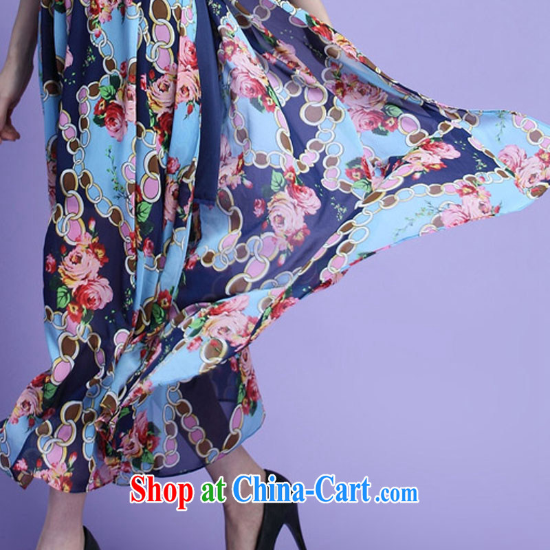 Loved fat people graphics thin, large, female fat sister summer sleeveless bohemian floral snow woven double-yi long skirt 3715 blue 4 XL, loved (Tanai), online shopping