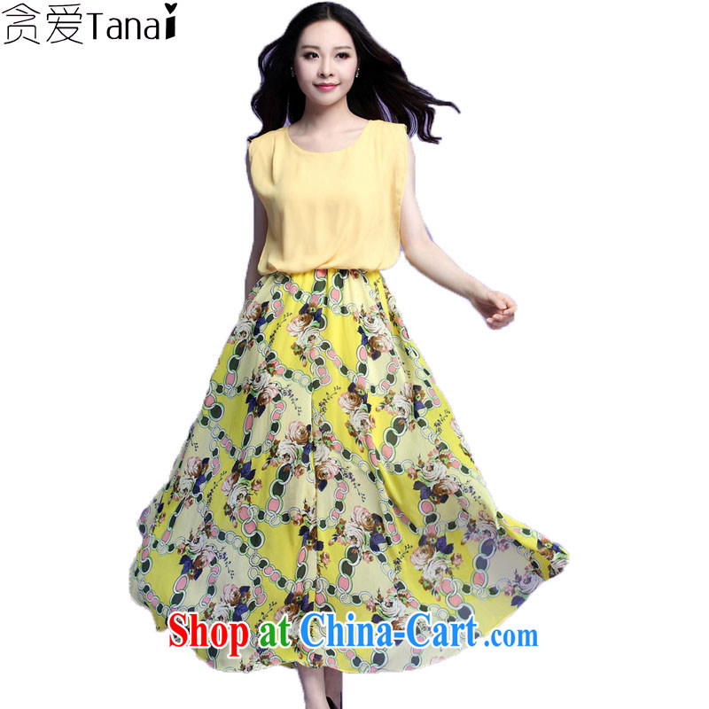Loved fat people graphics thin, large, female fat sister summer sleeveless bohemian floral snow woven double-yi long skirt 3715 blue 4 XL, loved (Tanai), online shopping