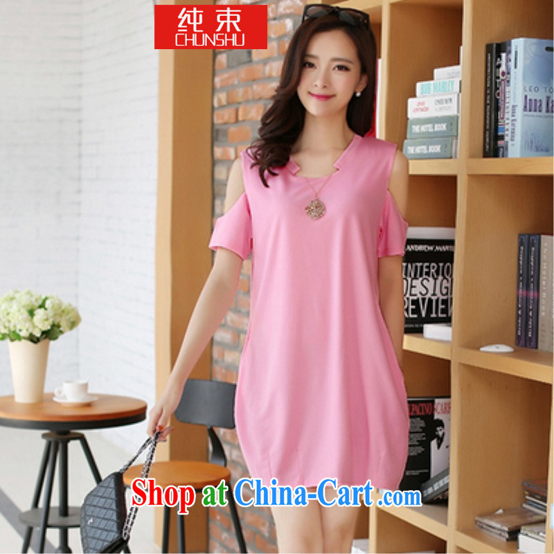 Pure beam thick mm King Size and indeed increase, female summer Jack thick sister dresses video thin short-sleeved T-shirt girls light pink 2XL (135 Jack to Jack 155) and pure beam (CHUNSHU), online shopping