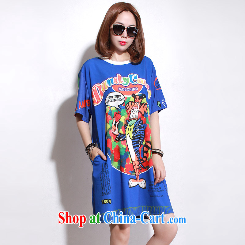 Director of the Advisory Committee in Europe and America, summer loose video thin and thick XL women mm thick, long, T shirt short-sleeve double-yi skirt blue relaxed, code, made the Advisory Committee (mmys), online shopping