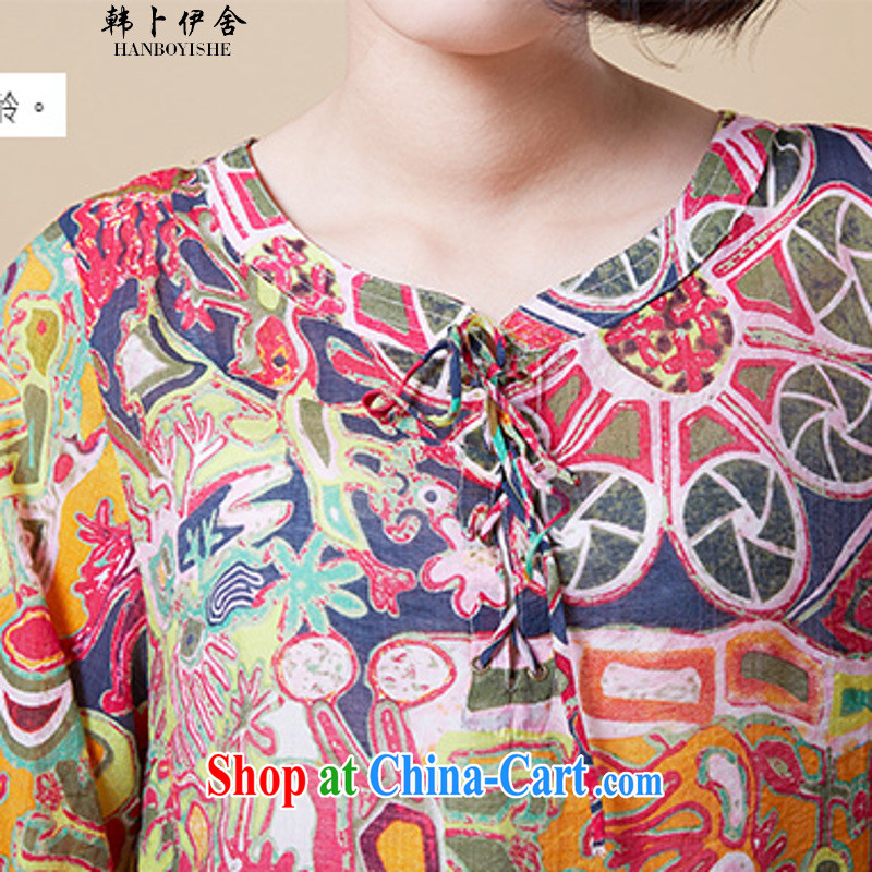 South Korea, the 9609 round the Code women summer 2015 silk and cotton 7 Loose Cuff Dress Shirt Ethnic Wind floral shirt female Red XXXL, Won Bin Abdullah al (HANBOYISHE), shopping on the Internet