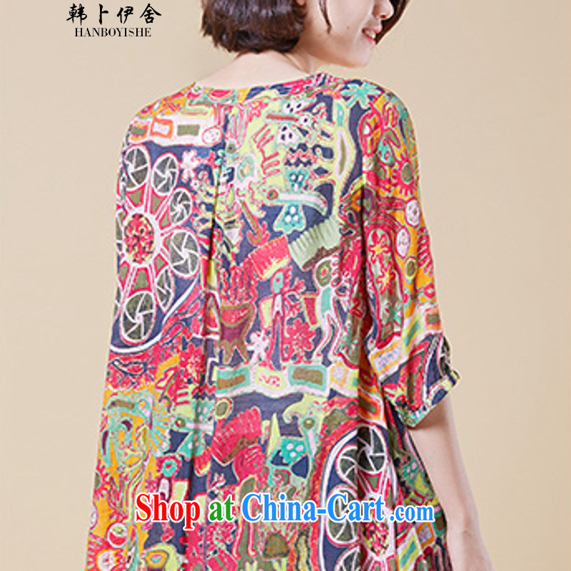 South Korea, the 9609 round the Code women summer 2015 silk and cotton 7 Loose Cuff Dress Shirt Ethnic Wind floral shirt female Red XXXL, Won Bin Abdullah al (HANBOYISHE), shopping on the Internet