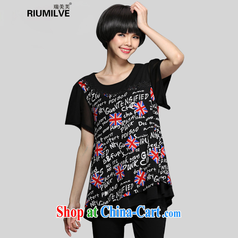 United States, 2015 will be new, and indeed increase, female summer short sleeve shirt T mm thick graphics thin letter stamp, long, woven snow female T-shirt 1344 black XXXL