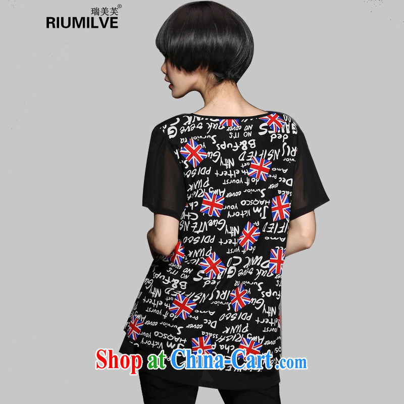 and the United States, would be 2015 New, and indeed increase, female summer short-sleeve shirt T mm thick graphics thin letter stamp duty, long, woven snow female T-shirt 1344 black XXXL, the US could (RIUMILVE), online shopping