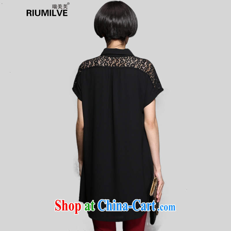 and the United States, will be the 2015 fat XL female summer short-sleeved shirt thick mm loose video thin Openwork lace stitching, long female T-shirt 1315 black XXXL, the US could (RIUMILVE), online shopping