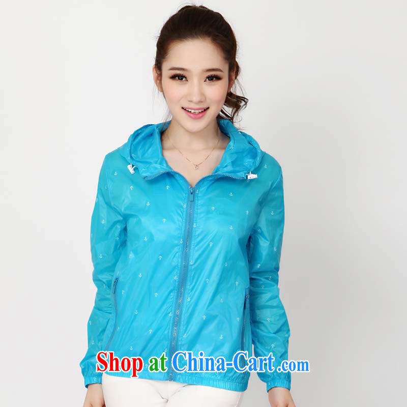 The line takes the Code women summer 2015 Korean version of the new Leisure General, double-cap for couples with SunScreen shirts stamp loose coat 5 B 2695 blue 3 XL, sea routes, and, on-line shopping