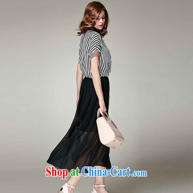 Connie's dream in Europe and America, the female summer and indeed increase 2015 new thick mm stylish stripes stitching snow woven dresses s 3658 black XXXXXL, Anne's dream, shopping on the Internet