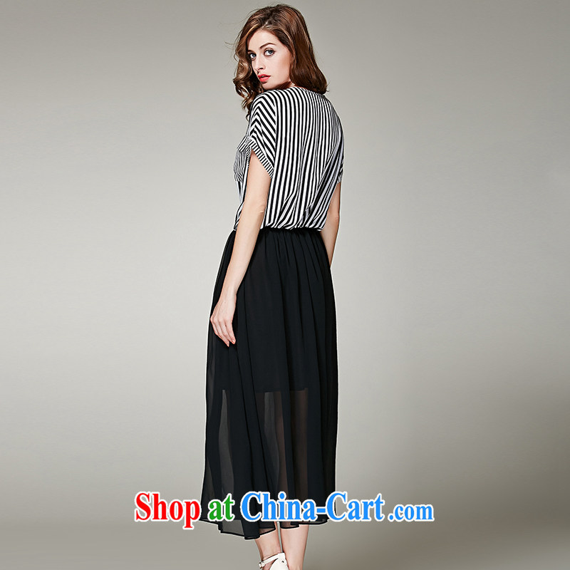 Connie's dream in Europe and America, the female summer and indeed increase 2015 new thick mm stylish stripes stitching snow woven dresses s 3658 black XXXXXL, Anne's dream, shopping on the Internet