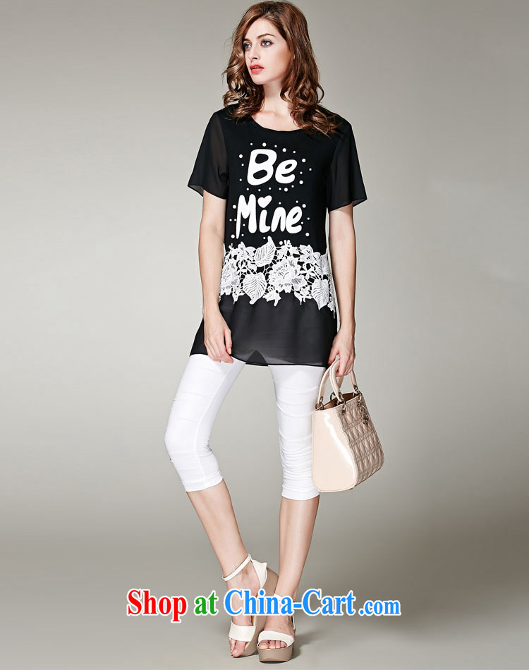 Connie's dream in Europe and America, the ladies' 2015 summer new thick mm elegant embroidery, long letter stamp loose short-sleeve T-shirt women T-shirt s 3627 black XXXL pictures, price, brand platters! Elections are good character, the national distribution, so why buy now enjoy more preferential! Health