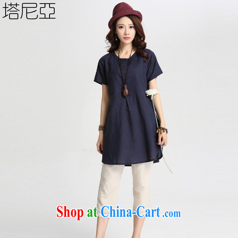 Tower, summer 2015 new women loose the code units the short-sleeved, long, large, female 8637 Tibetan cyan cotton Ma XXXXL 180 - 200 jack