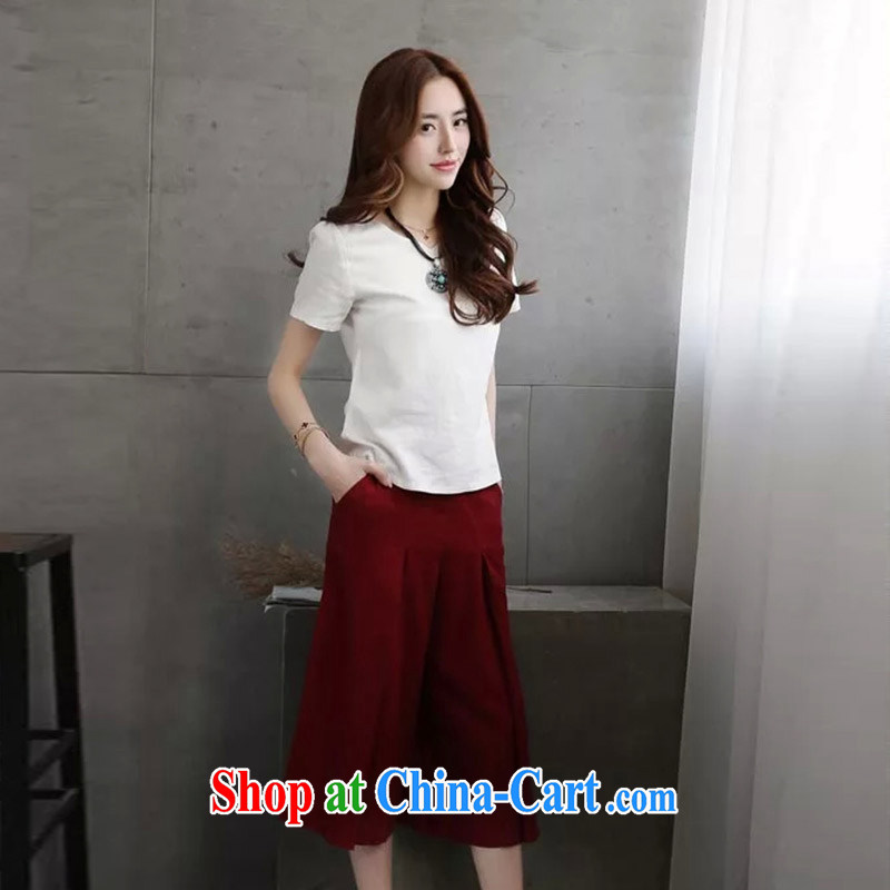 As the bubbles 20152015 new women summer stylish cotton Ma meter wide leg Trouser press + cotton Ma T-shirt two-piece lounge suite 10,520 A B wine red M, economy the droplets (Ti Amo), online shopping