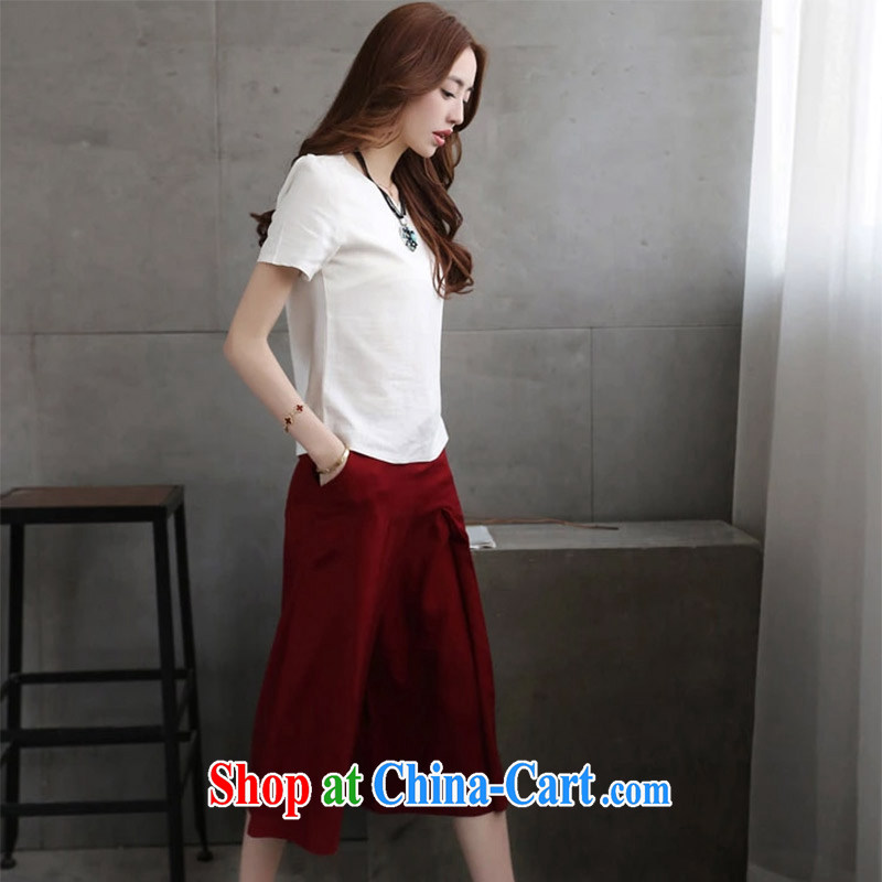 As the bubbles 20152015 new women summer stylish cotton Ma meter wide leg Trouser press + cotton Ma T-shirt two-piece lounge suite 10,520 A B wine red M, economy the droplets (Ti Amo), online shopping