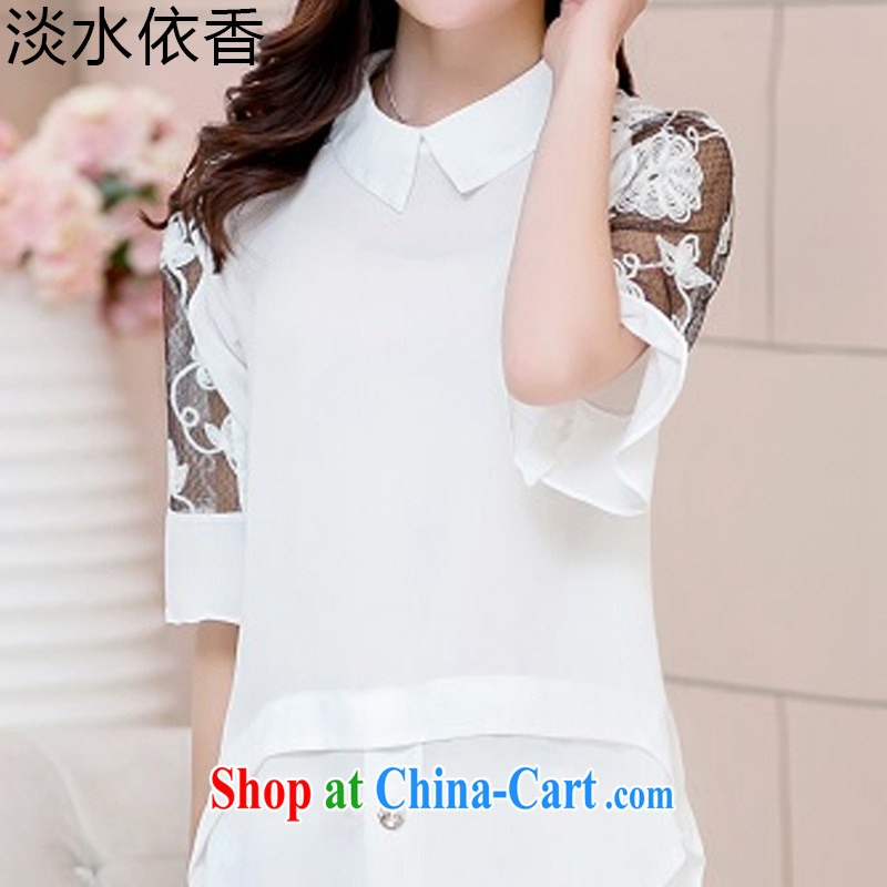 Fresh water in accordance with the Shannon 2015 summer new, larger female child for stitching buds silk cuff by solid ice woven shirts girls summer short-sleeved Q 819 white M freshwater, according to Hong Kong, shopping on the Internet