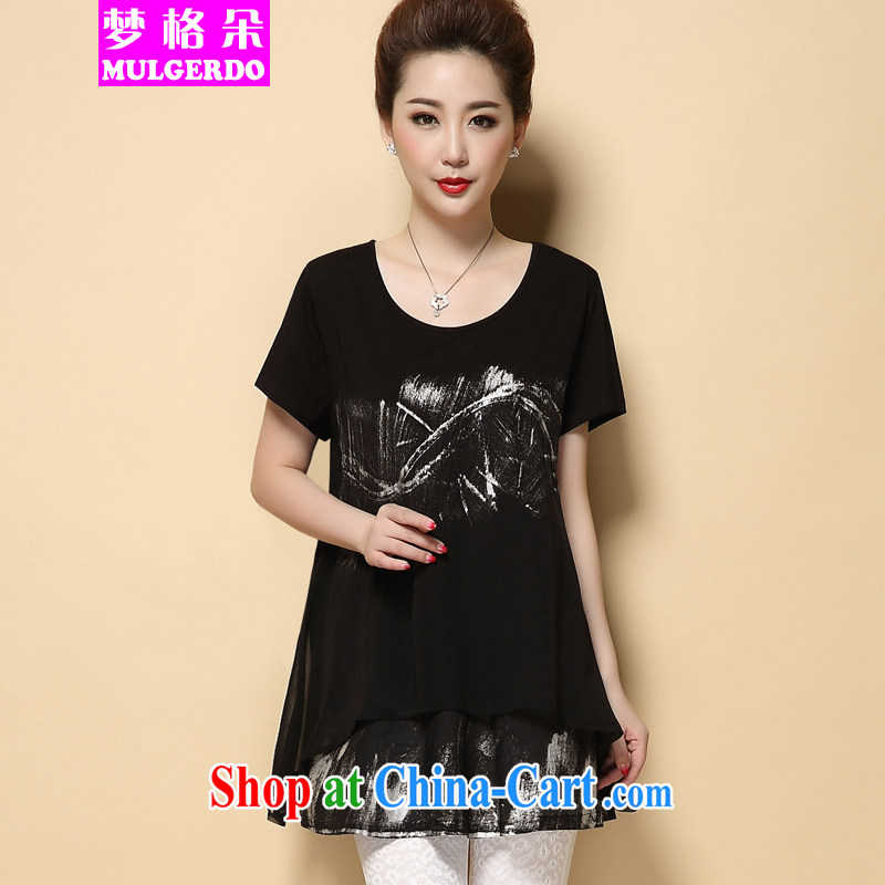 2015 summer New, and indeed increase, female Korean Version Stamp Duty short-sleeved snow woven shirts to wear 200 Jack thick MM loose video thin dress 9009 black 3 XL