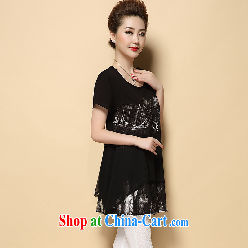 2015 summer New, and indeed increase, female Korean Version Stamp Duty short-sleeved snow woven shirts to wear 200 Jack thick MM loose video thin dress 9009 black 3 XL, let the flower (MULGERDO), online shopping