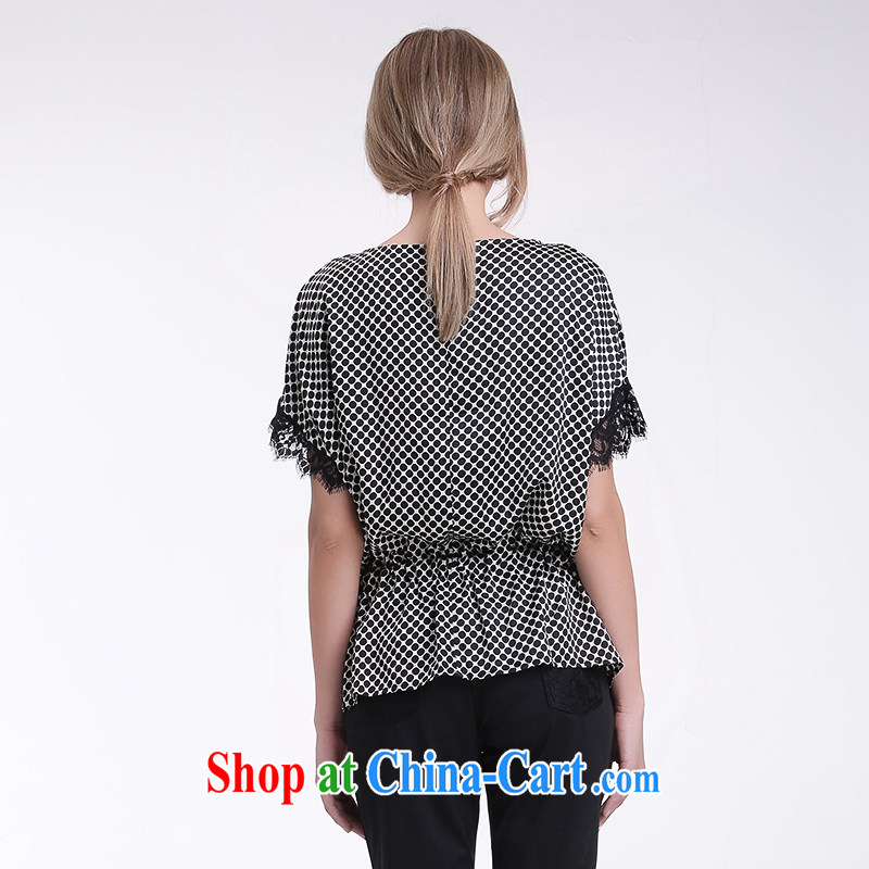 Race Contact Us 2015 summer new elegant lace spell thick mm loose snow woven shirts T-shirt with short sleeves shirt 651203090 black-and-white point 38, Contact Us (Ceramide), online shopping