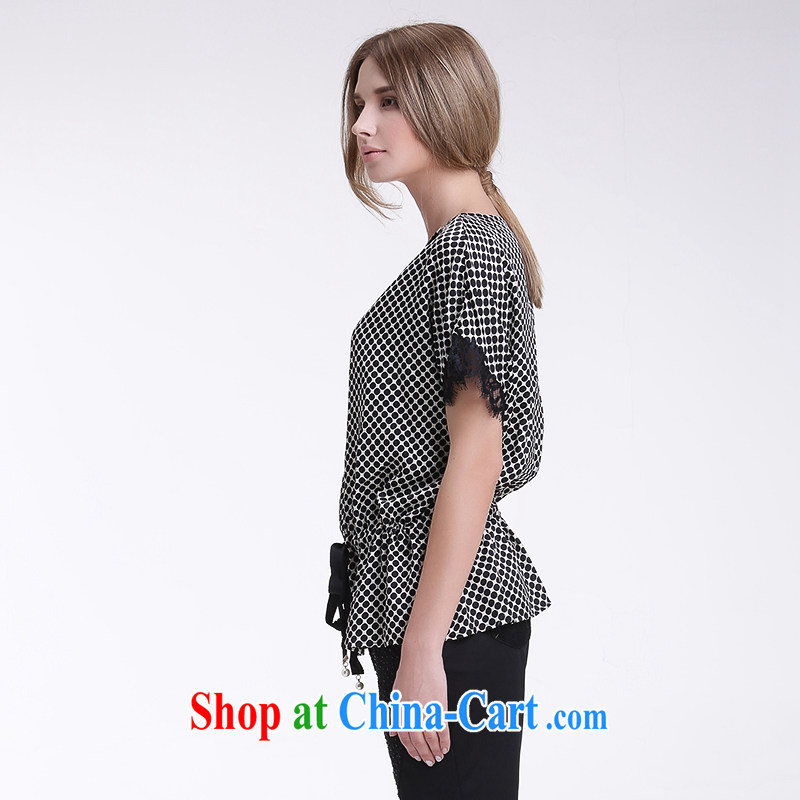 Race Contact Us 2015 summer new elegant lace spell thick mm loose snow woven shirts T-shirt with short sleeves shirt 651203090 black-and-white point 38, Contact Us (Ceramide), online shopping