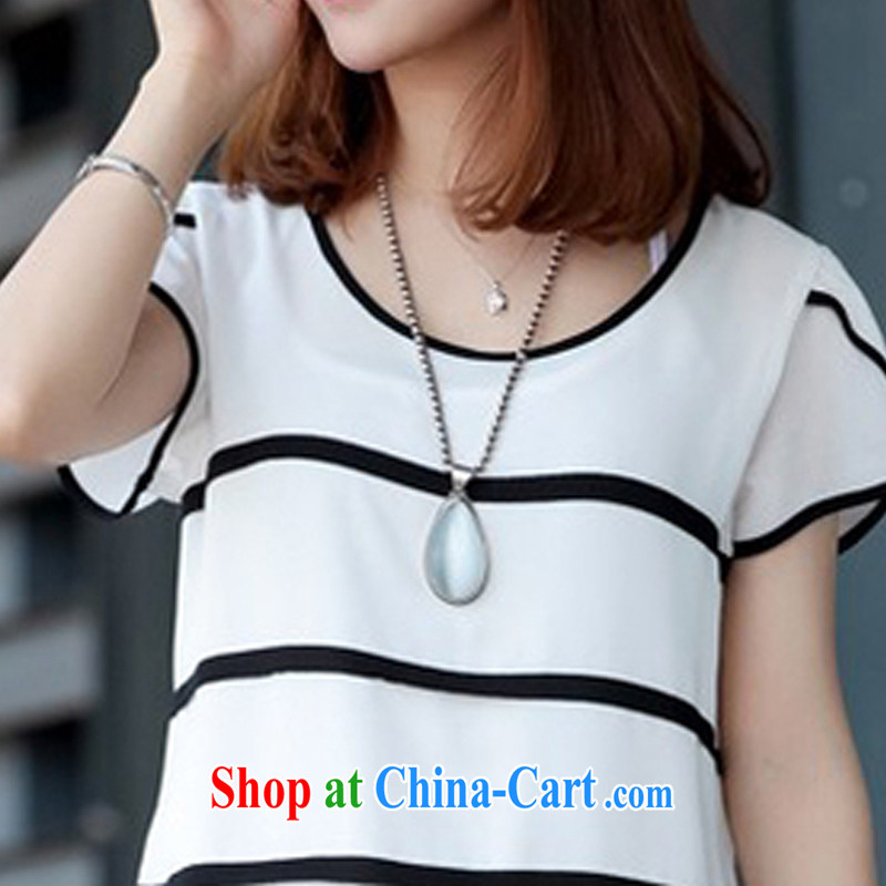 Jimmy Hill 2015 summer new female Korean Beauty graphics thin loose the fat XL striped shirt T female short-sleeved snow woven shirts female F 1511 white XXXXXL, Jimmy Hill (JIMIQIU), and shopping on the Internet