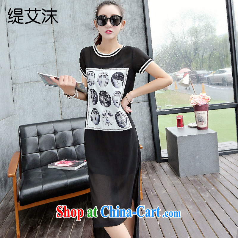 As the bubbles summer new women's clothing Korean vogue and two-piece snow woven dresses beauty graphics thin street long skirt C 953 black XL