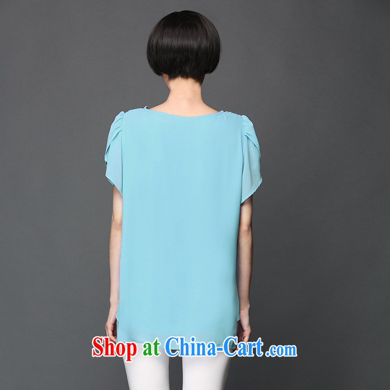 Staff of the fertilizer XL women 2015 spring and summer Korean version thick MM short-sleeve stylish and simple snow-woven shirts embroidered T pension 1314 sky blue large code XXL 140 about Jack, Director (Smeilovly), online shopping