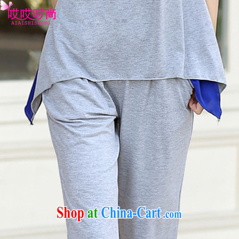 Ah, ah, stylish summer 2015 new female short-sleeved T shirts 7 pants two-piece #2151 gray + blue XXXXL 170 - 185 jack, ah, ah, stylish, and shopping on the Internet