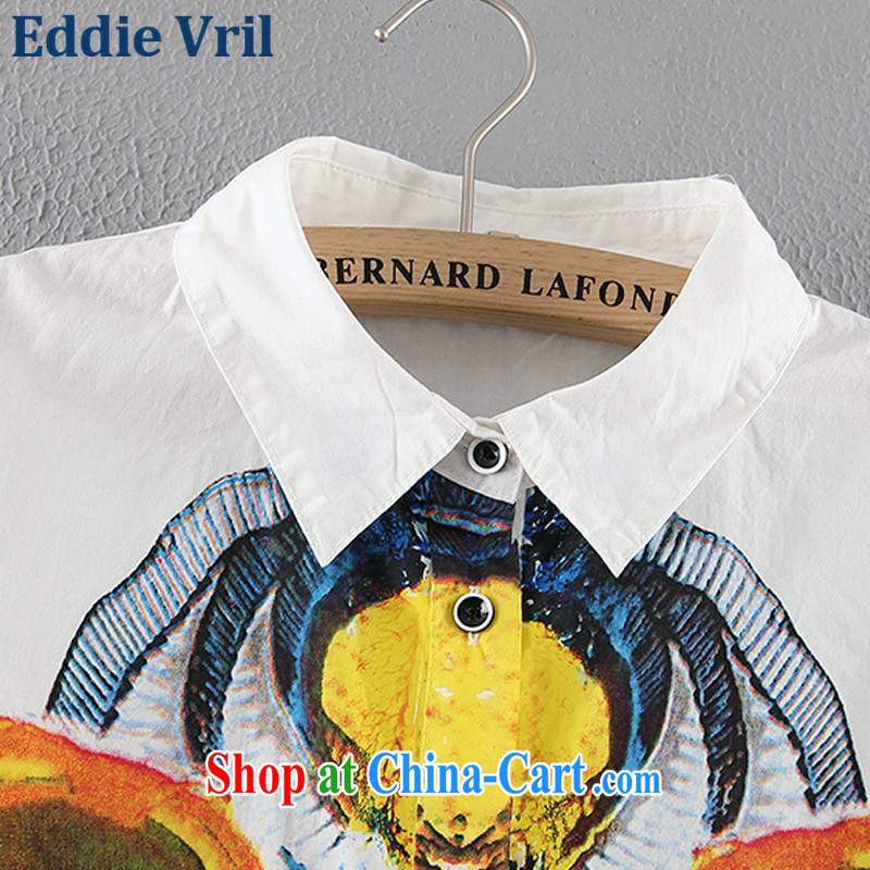 The EddieVril Code women summer 2015 new European version color stamp lapel shirt female short-sleeve larger pregnant women 8910 shirts are white, Eddie Vril, shopping on the Internet