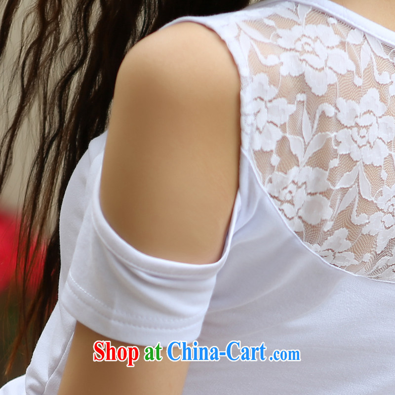 surplus to the summer, female new round-collar short-sleeve your shoulders and feel T pension thick MM summer lace stitching white XXXL, surplus, and, on the Internet shopping