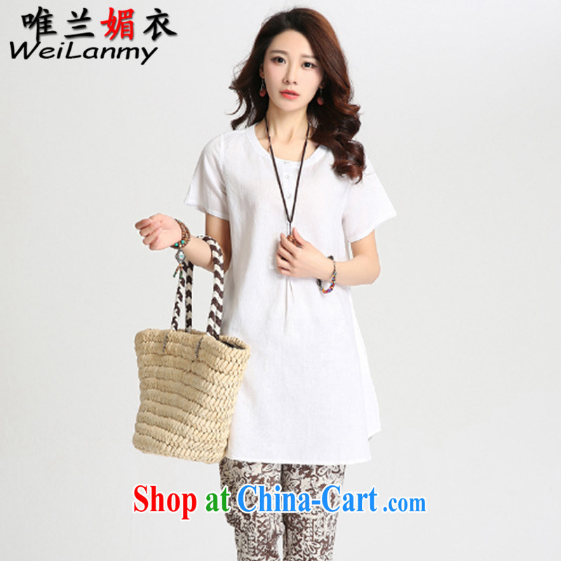 Only LAN Mei Yi 2015 summer new, loose the code the commission cotton short-sleeved round-collar solid color lounge T-shirt 8637 white XL, only LAN Mei Yi (WeiLanmy), online shopping