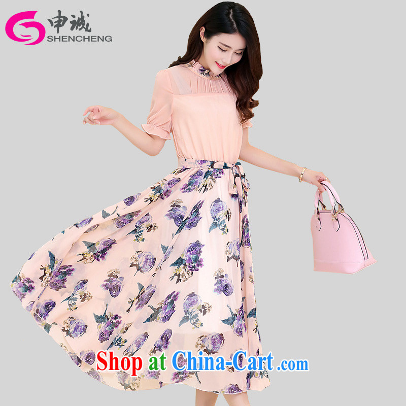 Shin Sung-2015 summer is the XL women mm thick beauty graphics thin floral stitching snow woven stamp long skirt dresses beach skirt, 8027 for pink 4 XL _recommendations 145 - 160 jack_
