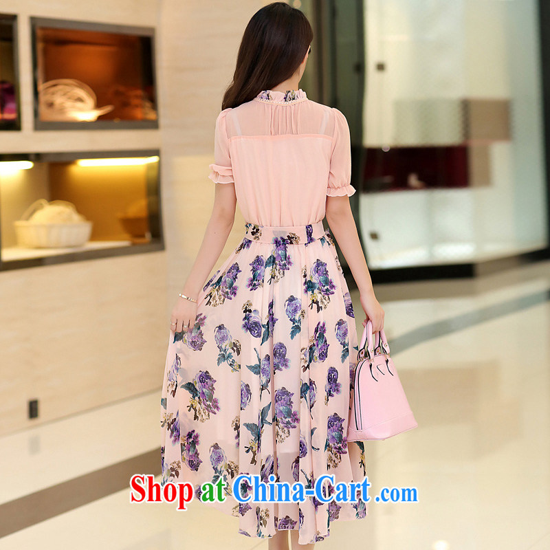 Shin Sung-2015 summer is indeed the increase, women with emphasis on cultivating mm video thin floral stitching snow woven stamp long skirt dresses beach skirt, 8027 for pink 4 XL (145 - 160 ) jack, and his poetry (YALUOSHI), online shopping