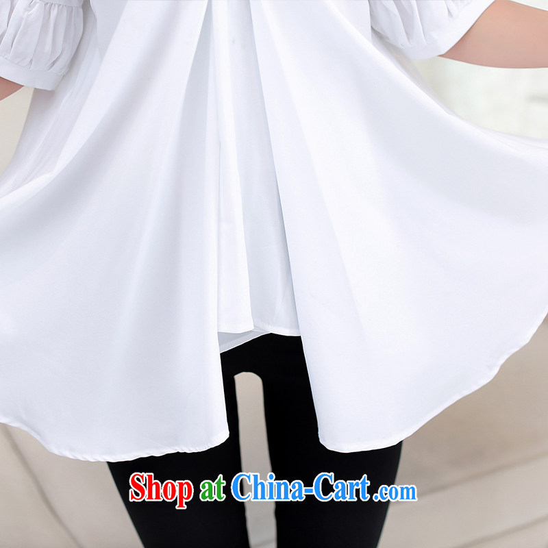 Shin Sung-2015 summer edition won the fat XL female temperament 5 cuff video thin skirt is loose, long V collar shirt shirt summer 8028 pink 5 XL, Jacob, poetry (YALUOSHI), online shopping